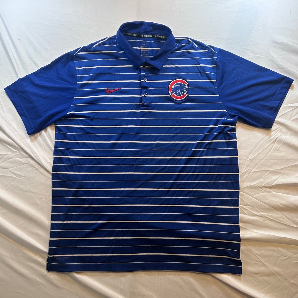 Nike Chicago Cubs Dri-FIT Striped Polo Shirt Mens XL Blue White MLB Baseball